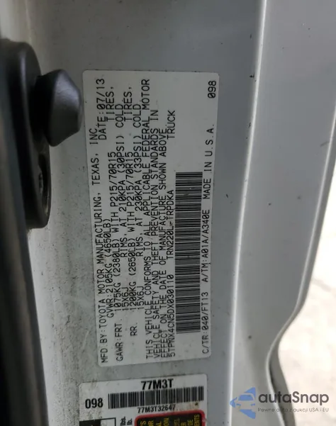 2013 Toyota Tacoma из США, поврежденный, VIN 5TFNX4CN5DX030110